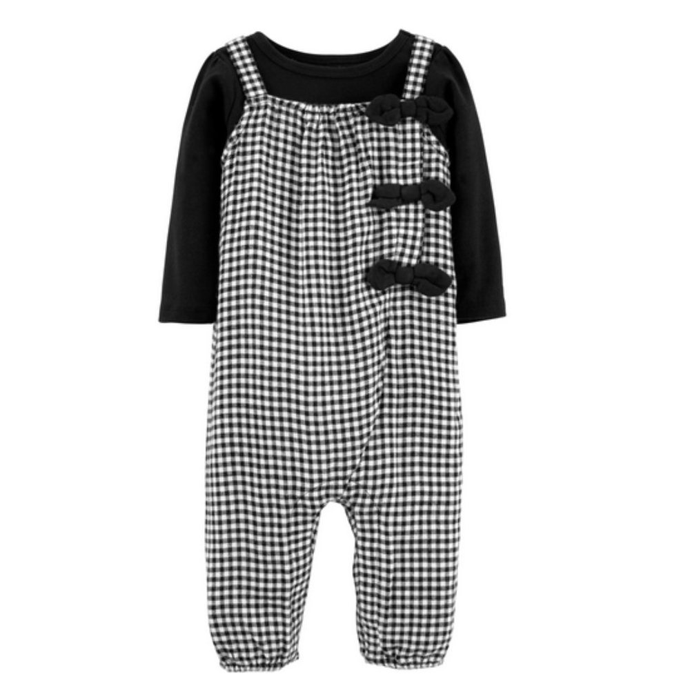 Carter’s 9 Months Baby Girl Tee & Checkered Jumpsuit Set Outfit NWT
